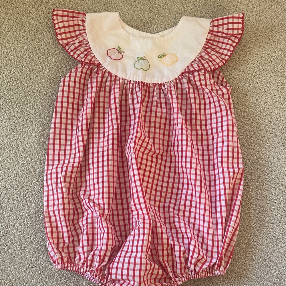 White Baby Romper with Embroidery; Castles & Crowns